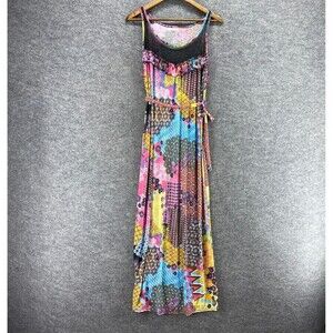 Julia Dress Women M Medium Pink Geometric Maxi Long Sleeveless Belted Round Neck